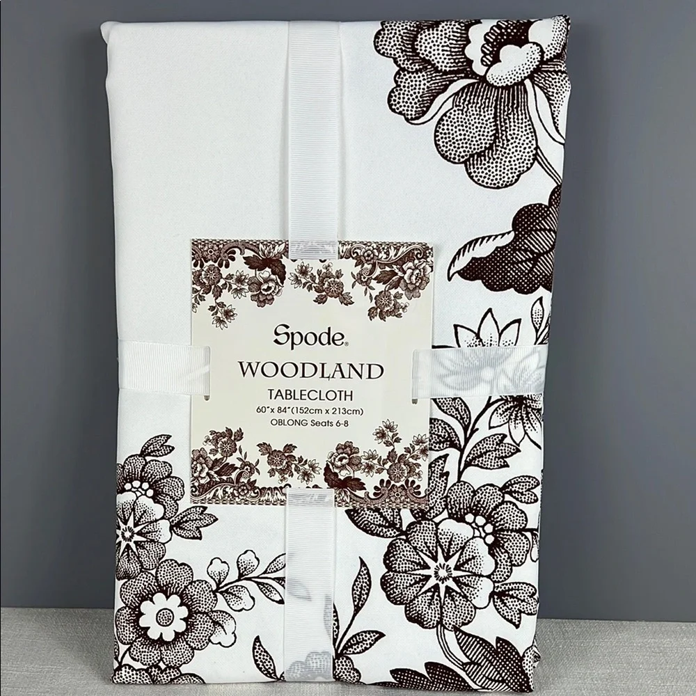 Spode Woodland Tablecloth British Floral Brown and White Oblong 60
